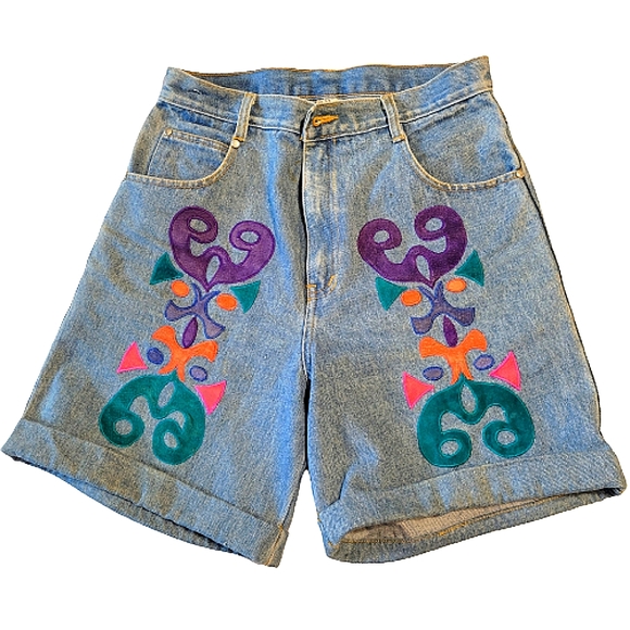 Don't stop women's vintage high-rise leather patches size 7/8 cuffed jean shorts - Picture 1 of 14